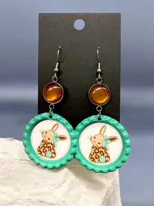 Bottle Cap Easter Bunny Earrings