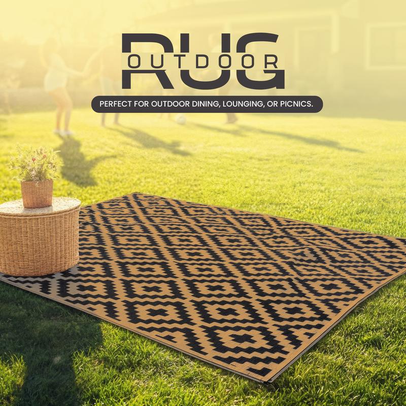 Utopia Home Waterproof Outdoor Rug – Reversible Plastic Straw Patio Rugs for Camping, RV, Deck, Balcony & Under Awning – Available in Diamond Black & Brown (9x12 ft, 6x9 ft), (9x12 ft, 6x9 ft), (9x12 ft, 6x9 ft)
