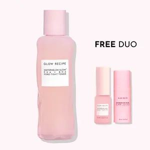 Glow Recipe Glass Skin Toner Bundle - Watermelon Glow PHA + BHA Pore-Tight Toner, Niacinamide Dew Drops, Pink Juice Moisturizer, Exfoliating, Hydrating Skincare Bundle