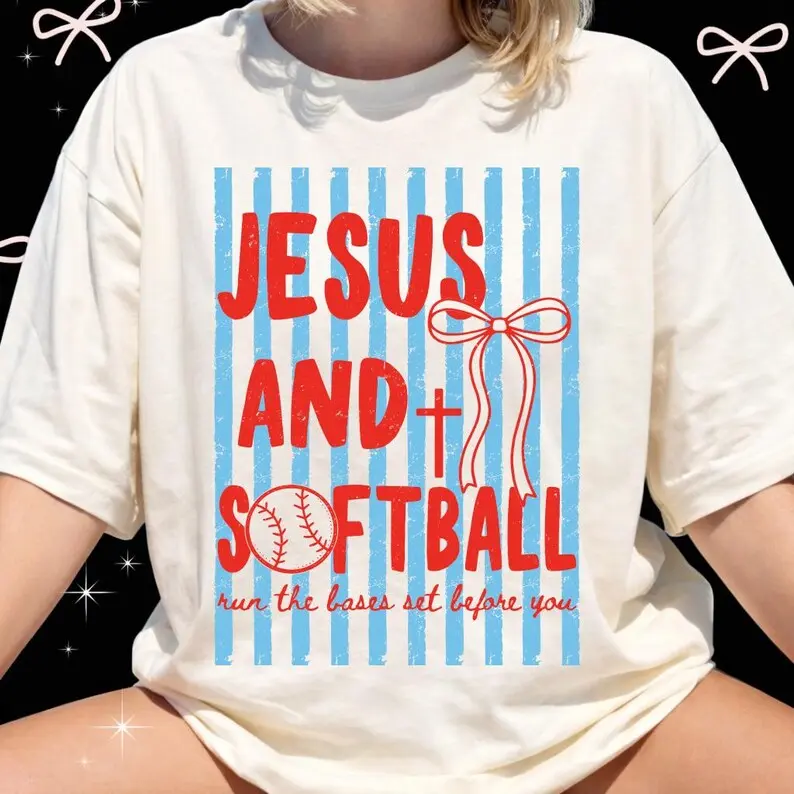 Comfort Colors Jesus And Softball Vintage T-shirt Trendy Christian Softball Design Faith Based Sports Graphic Game Day