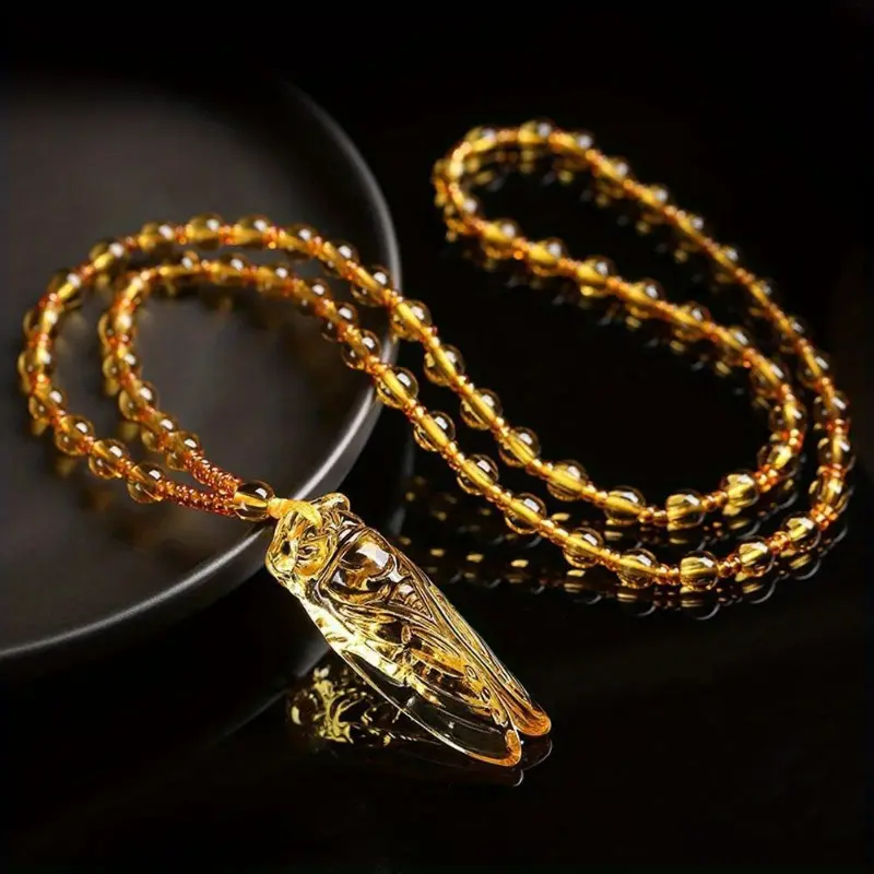 Handmade Citrine Cicada Pendant with Necklace - Unique Gemstone Animal Charm Necklaces for Men, Gemstone Necklace