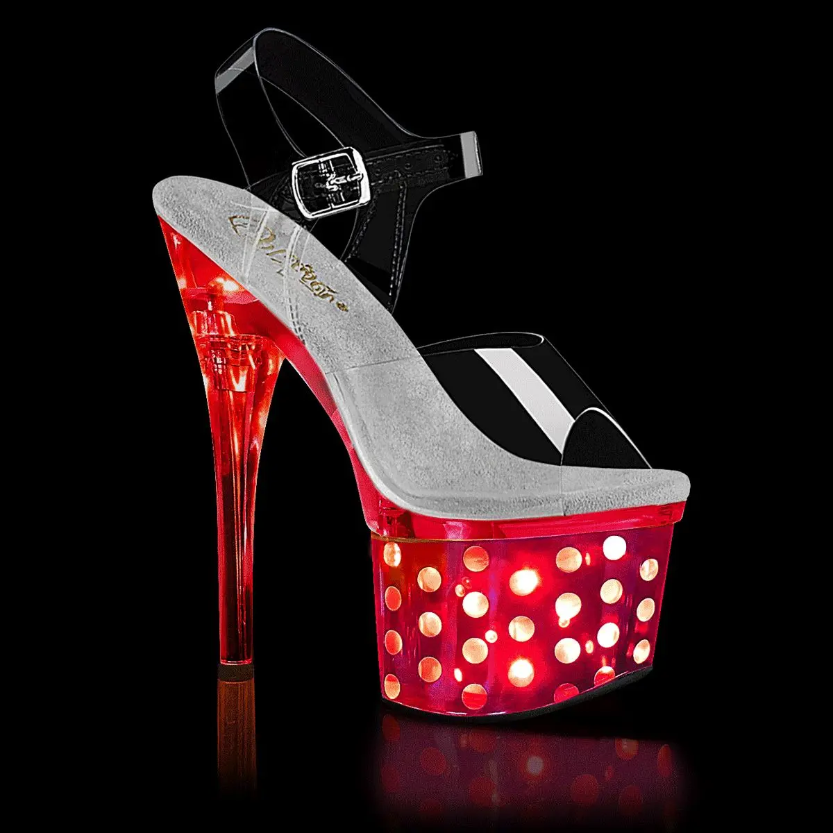 Women's Stylish Heeled Footwear - Discolite-708DOTS, Platform Heels Sandals, Ankle Strap Wedge, Clear/Silver Chrome Accents