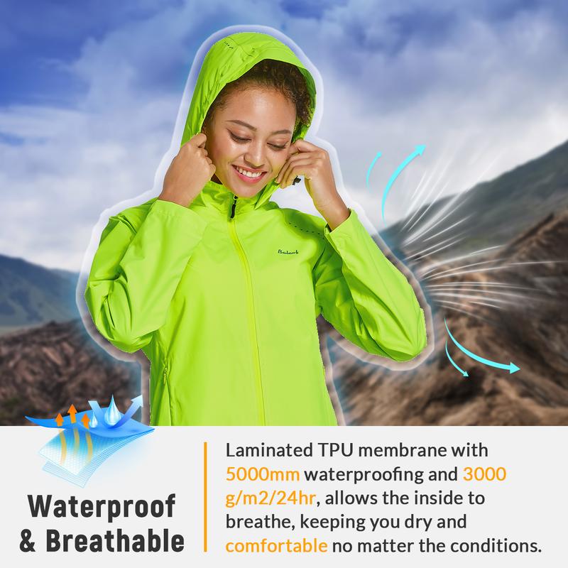 baleaf Women's Rain Jackets Waterproof Windbreaker Windproof Lightweight Cycling Jackets Reflective Packable Hooded Sporty Breathable Outerwear Athletic Techwear