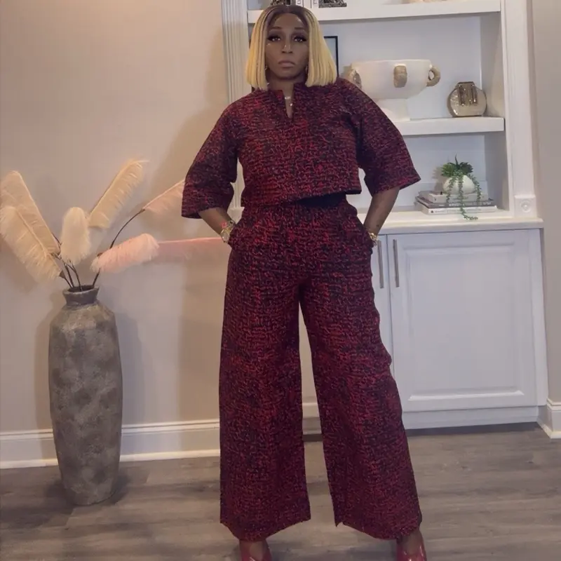 Titi Ankara 2-Piece Pant Set | African Print Cropped Top & Wide-Leg Pants Set | Stylish Ankara Co-Ord Outfit