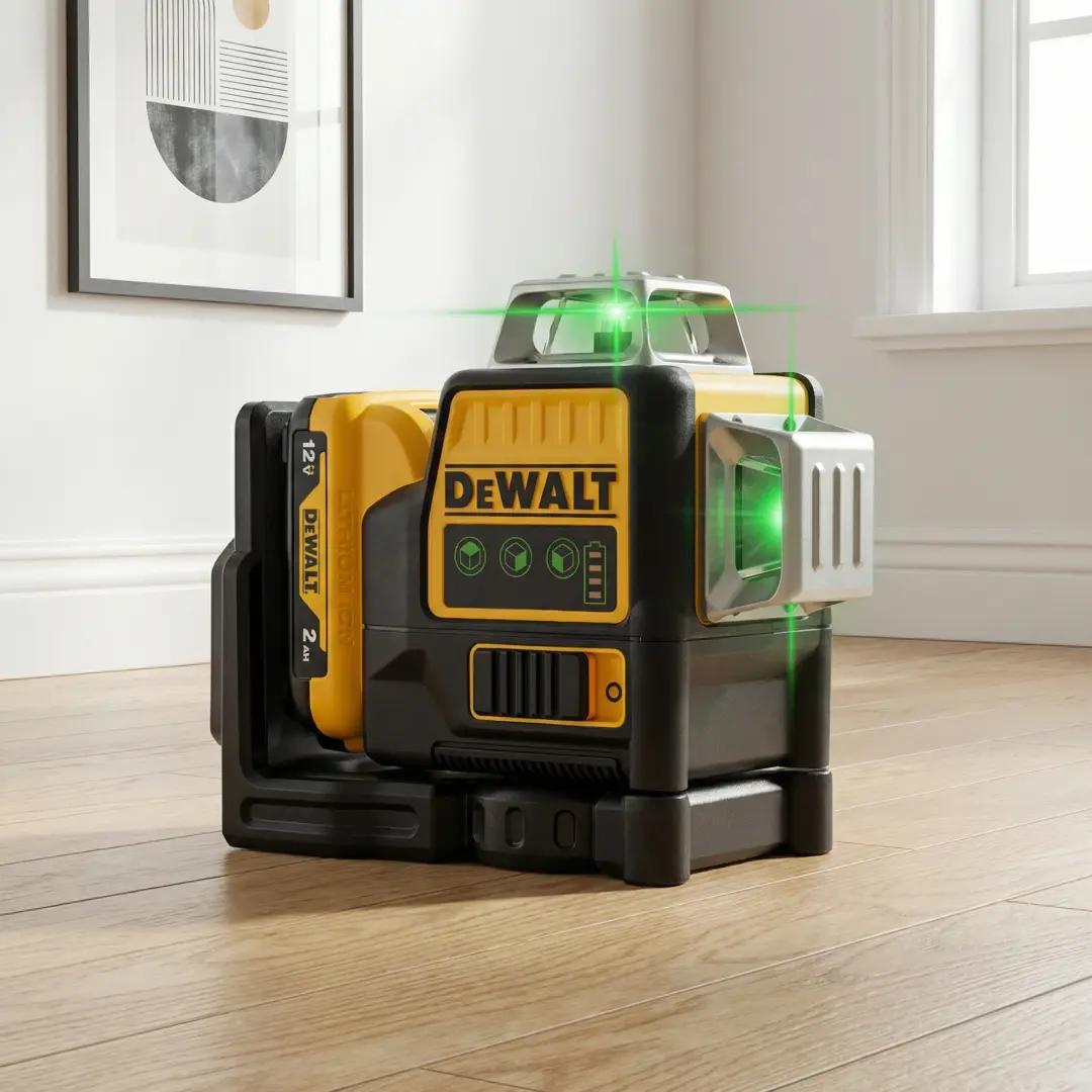 DEWALT DW089LG 12V Lithium Battery Self-Leveling Laser Level - 12-Line, 3-Side, 360-Degree Vertical/Horizontal Green Laser Measuring Tool for Outdoor Leveling Precise Line Finder