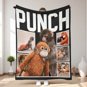 Punch Monkey Blanket Adorable Baby Monkey Hug Plush Throw Cozy Flannel Nursery Kawaii Soft Cartoon Gift