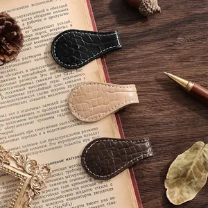 3PCS Vintage Magnetic Leather Bookmark, Leather Magnetic Bookmarks for Women, Magnetic PU Bookmarks Clip Book Accessories, Lychee Pattern