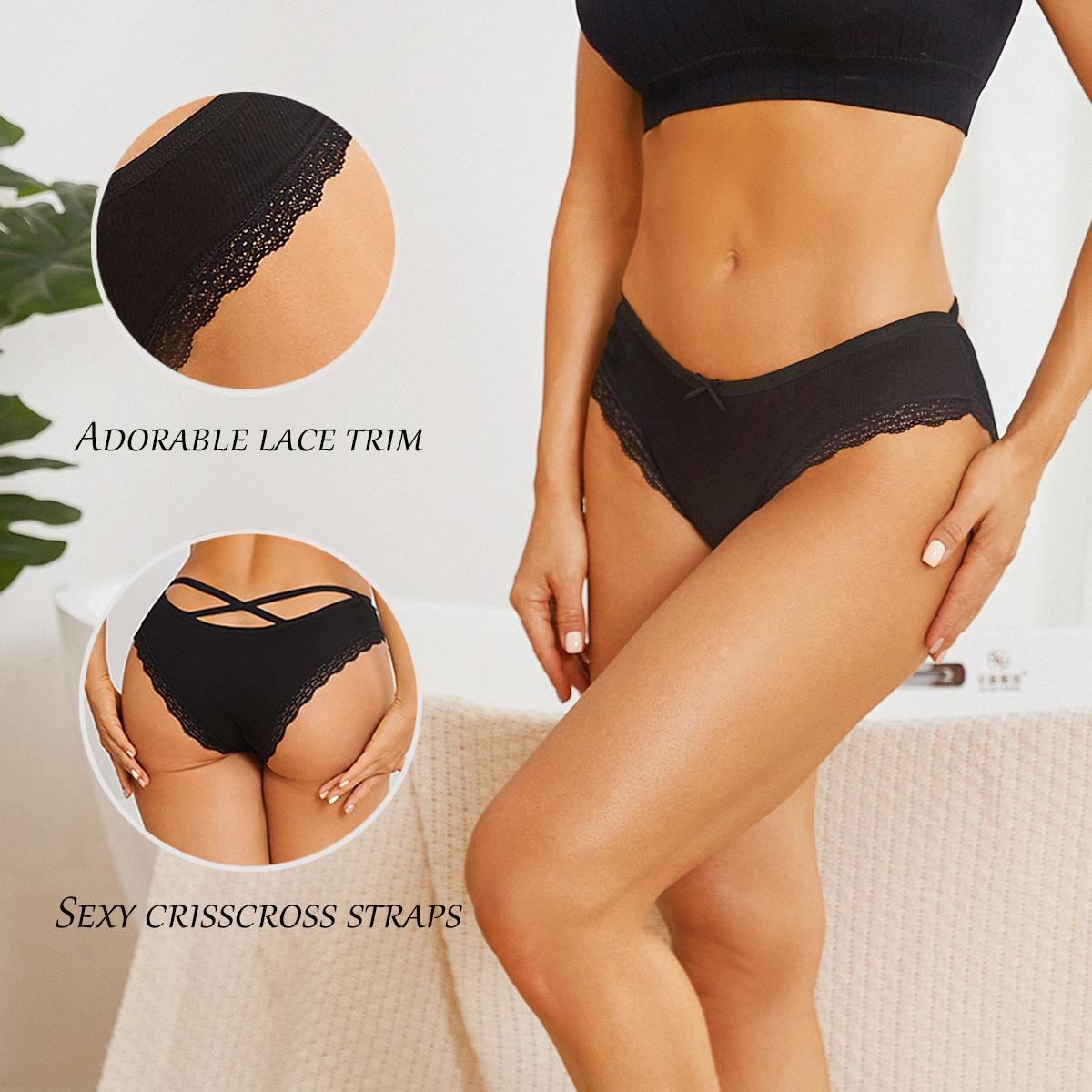 FINETOO 12-Pack Cotton Bikini Underwear for Women, Soft Cheeky Fit with Lace Waist and Back Crisscross Strap Design, Breathable Skin-Friendly Basic Panties S-XL SpringStatements