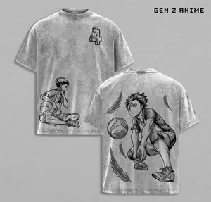 Nishinoya Yuu Haikyuu Vintage Washed Oversized T Shirt Anime Volleyball Manga Graphic Tee Karasuno Libero Anime Streetwear Unisex Heavyweight Cotton Double Sided Print Otaku Anime Fan Gift