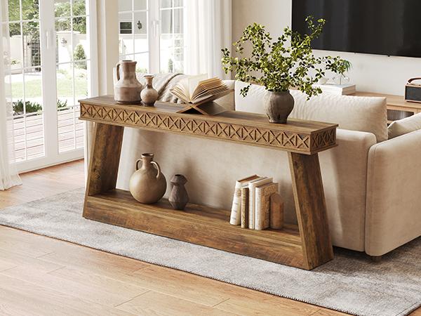 Tribesigns 70.87-Inch Console Tables for Entyrway, Extra Long Entryway Table with Storage, Narrow Sofa Table Behind Couch, 2-Tier Farmhouse Entry Table for Hallway, Living Room, Entrance, Rustic Brown Modern Nightstand Wooden Tabletop
