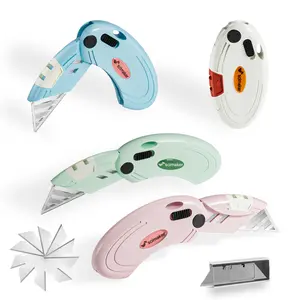 4 Pack Box Cutters Utility Knife with 10 Extra Blades,Letter Opener with Button Lock Mechanism,Razor Knife for Home,Office and Warehouse.