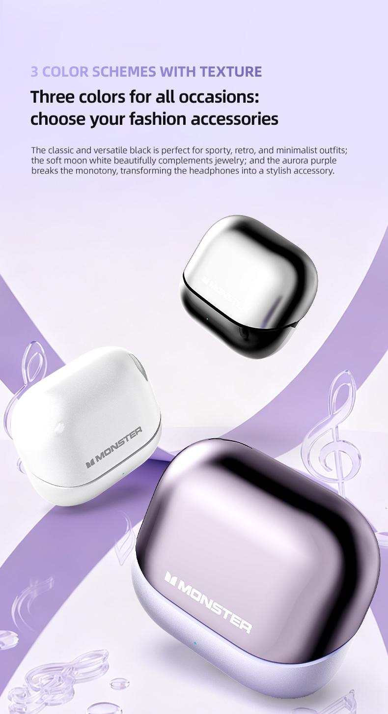 Monster Open Ear Earbuds with Clip-On Design, Bluetooth 6.0 Wireless Earbuds, ENC Clear Calls, Up to 100H Playtime with Fast Charging, App with Adjustable EQ & Find My Earbuds,Sweatproof, Ultra-Lightweight 3.7g, Compatible with iPhone & Android