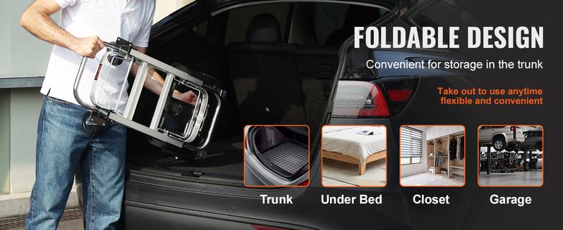 VEVOR Aluminum Folding Hand Truck, TikTokShopBlackFriday, 2 in 1 Design Max 800 lbs Capacity, Heavy Duty Industrial Collapsible cart, Dolly Cart with Rubber Wheels for Transport and Moving in Warehouse, Supermarket, Garden