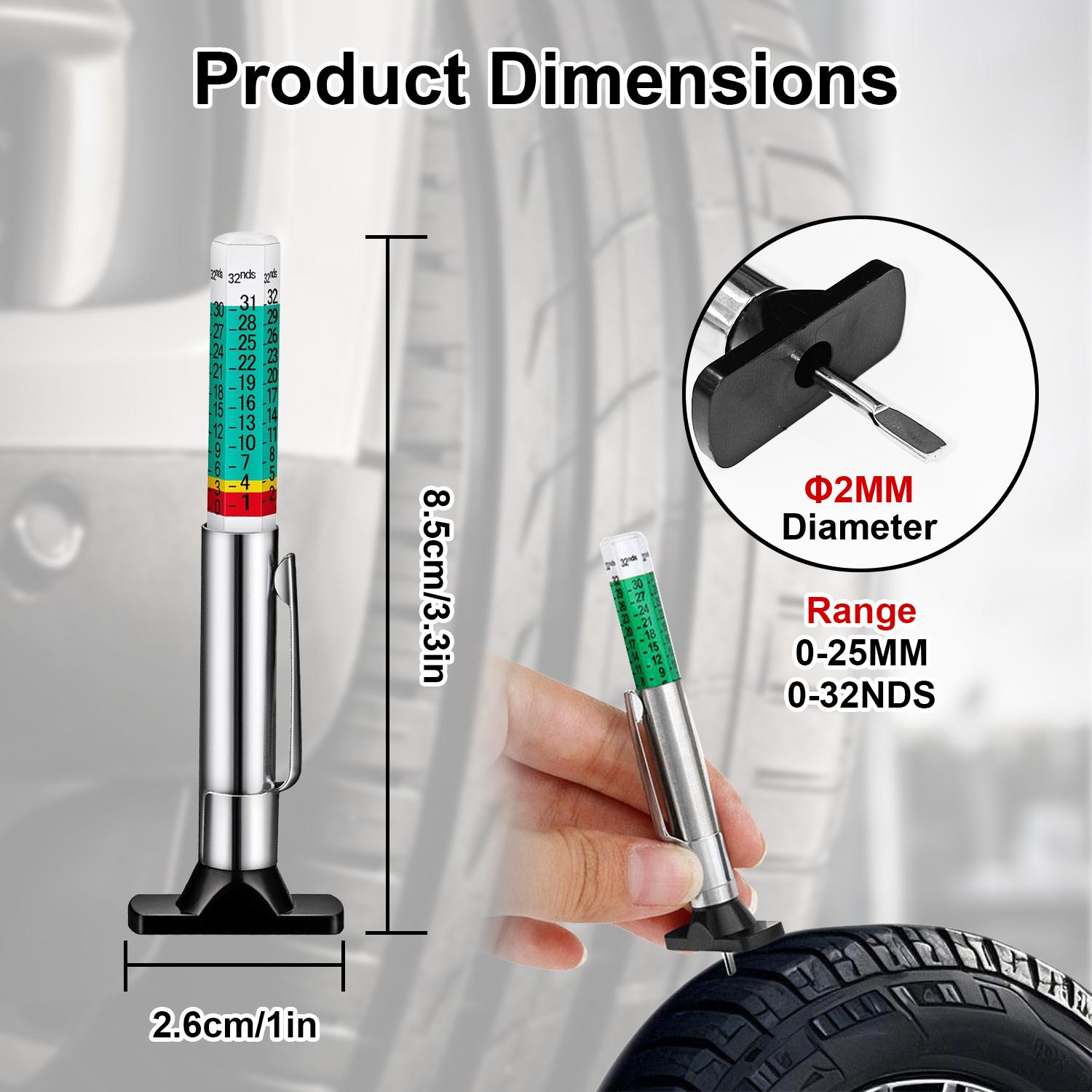 Universal 5PCS Tire Tread Depth Gauge, Color Coded Tire Depth Gauge with Pocket Clip in 1/32 Inch Increments, Accurate Tread Gauge Depth 32nds Measuring Tool for Car, Semi Truck Tire Tread Checker