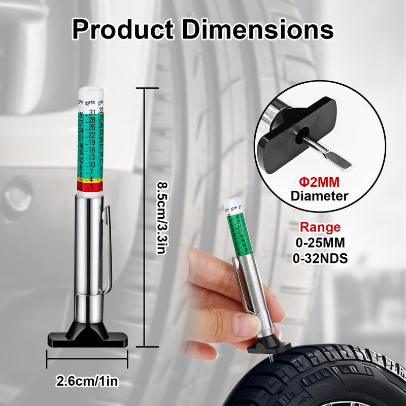 Universal 5PCS Tire Tread Depth Gauge, Color Coded Tire Depth Gauge with Pocket Clip in 1/32 Inch Increments, Accurate Tread Gauge Depth 32nds Measuring Tool for Car, Semi Truck Tire Tread Checker