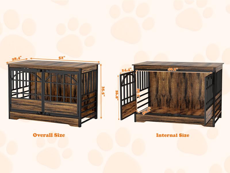 COZPAW Heavy Duty Dog Crate Furniture, 52/78/86 Inch Wooden Dog Kennel Indoor for XLarge Breed, Dog Crates for Large Dogs with Double Doors, Decorate as House TV Stand, End Table-White Brown COZPAW Heavy Duty Dog Crate Furniture, 52/78/86 Inch Wooden Dog Kennel Indoor for XLarge Breed, Dog Crates for Large Dogs with Double Doors, Decorate as House TV Stand, End Table-White Brown