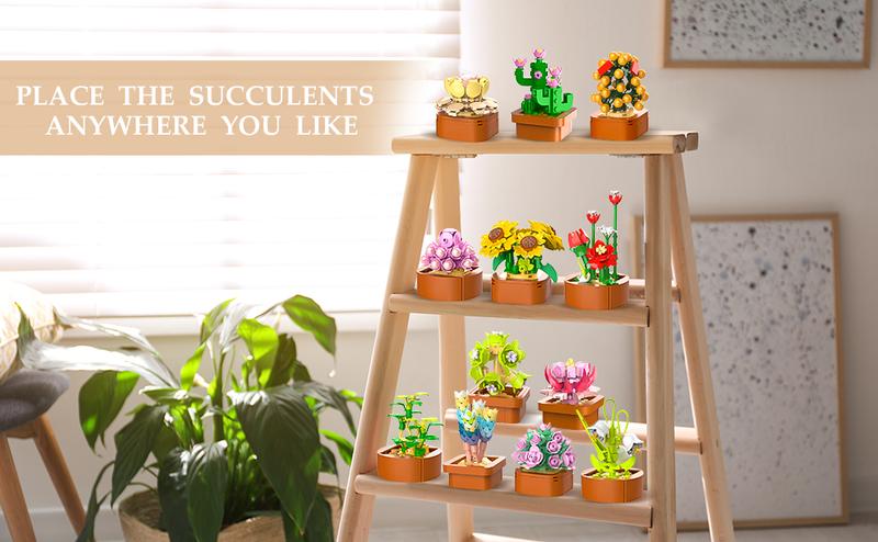 12 Pack Succulent Flowers Mini Building Set – 1403PCS Botanical Model Kit, Magnetic Blocks Plant Collection for Home Décor, Easter, Mother’s Day & Birthday Gifts (Ages 10+)