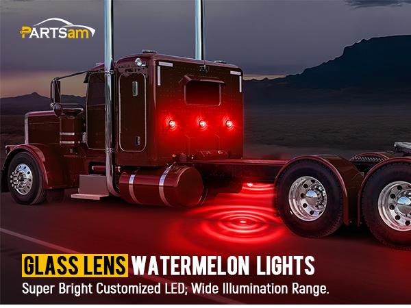 Partsam 2Pcs Clear Glass Lens Amber LED Watermelon Lights, Round Shape Light Watermelon Underglow Lights Turn Signal for Semi Truck Pickup, Compatible with Freightliner Kenworth Peterbilt