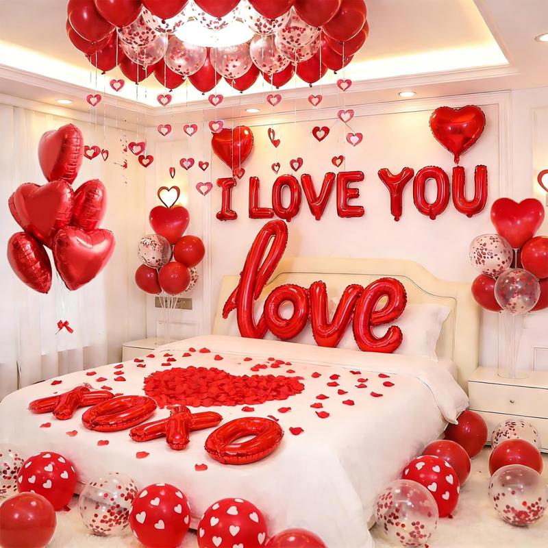 1100PCS Valentine's Day Balloons Kit with XOXO, Red Heart and I Love You Balloons,1000 Silk Rose Petals, 50 Heart Hangers for Valentines Decorations Anniversary, Proposal, Romantic Wedding Party 1100PCS Valentine's Day Balloons Kit with XOXO, Red Heart and I Love You Balloons,1000 Silk Rose Petals, 50 Heart Hangers for Valentines Decorations Anniversary, Proposal, Romantic Wedding Party