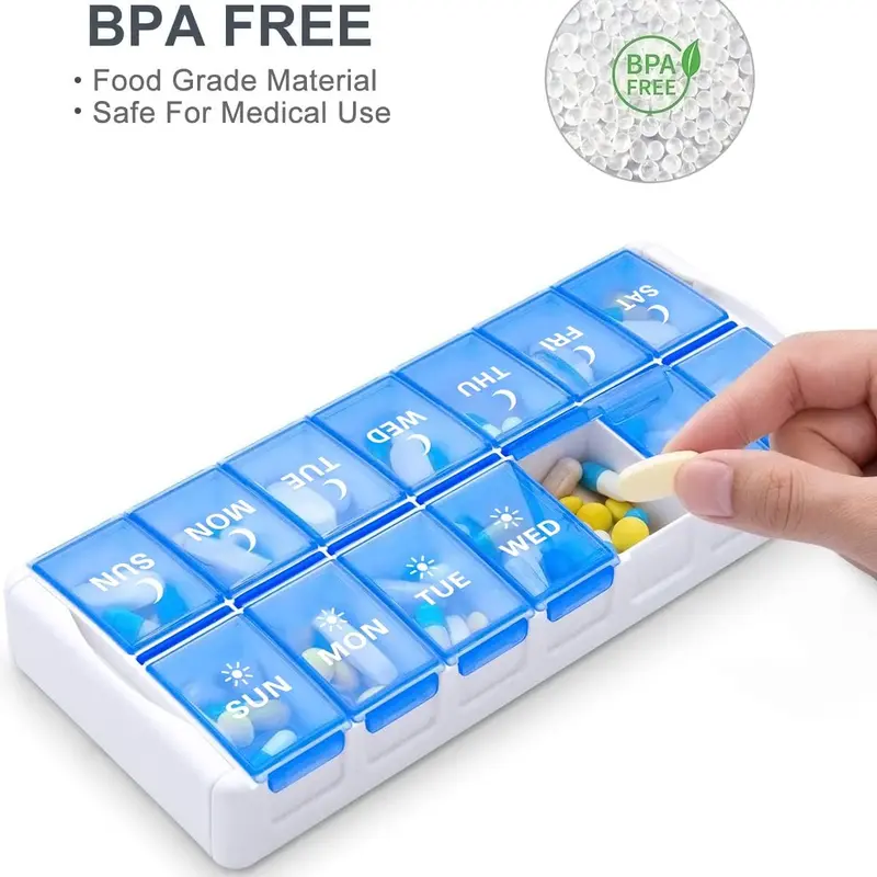 2 Times a Day Easy Fill Medicine Pill Case Organizer AM PM Pill Holder Organizer Travel Large Capacity 7 Day Pill Box for Pills/Vitamin/Fish Oil/Supplements Healthcare