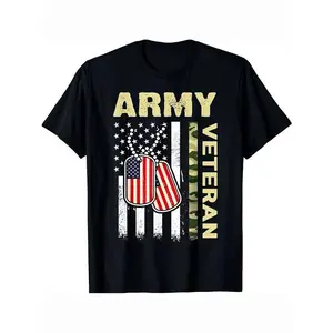Summer t Shirts Men'S Army Veteran T-Shirt with American Flag and Camo Print