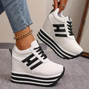 10cm height wedge sports shoes - lace up canvas shoes, thick sole, suitable for all season shoe coaches