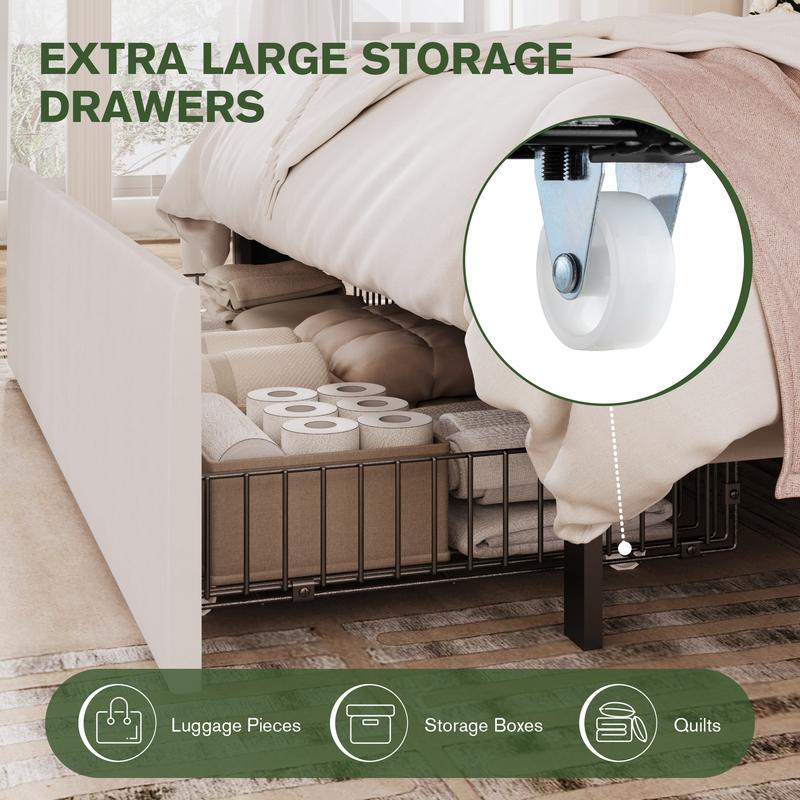 MUTIOCR Velvet Upholstered Bed Frame with Smart LED Lights Large Storage Drawer Adjustable Wavy Headboard No Box Spring Needed Twin Full Queen Sizes White Black Cream Pink