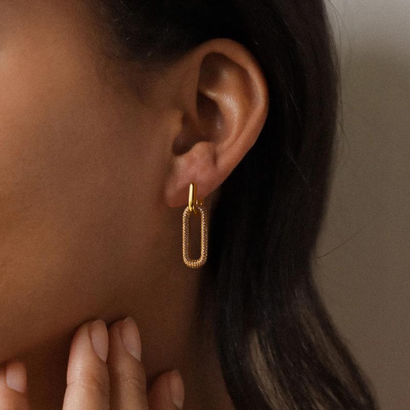 VENOCO Gold Earrings for Women Trendy Simple Dainty 14K Gold Plated Paperclip Square Chain Link Dangle Earrings Gold Jewelry for Gifts