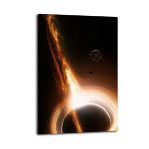 Interstellar Black Hole with Space Station Aesthetic Wall Art, Wonderful Canvas Poster for Girlfriend/Boyfriend, Premium Quality, Beautiful Gift Idea for Home