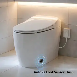 One Piece Heated Seat Smart Toilet, Tankless Automatic & Foot Sensor Flush, No Bidet, Soft Close Cover, White Night Light, Knob Control, Power Outage Flush