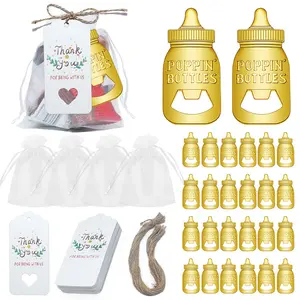Baby Shower Popping Bottle Opener Return Favors for Guests — Bottle Opener Decorations & Souvenirs with Organza Bags and Thank You Tags for Theme Party Favors (Retro Style, 24 Pieces)