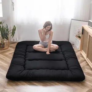 Japanese Floor Mattress Futon Mattress 4" Thicken Tatami Mat Sleeping Pad Foldable Roll Up Mat for Boys Girls Dormitory Pad Kids Floor Lounger Pillow Bed Black Twin Size