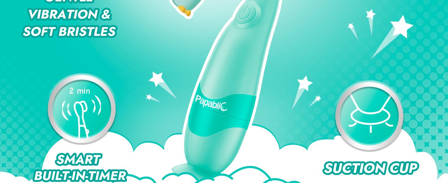 Papablic (Jo) Toddler Sonic Toothbrush 1-3Y with Smart LED Timer & Dino Cover, 4 Brush Heads, Daily Lightweight Oral Hydiene for Kids