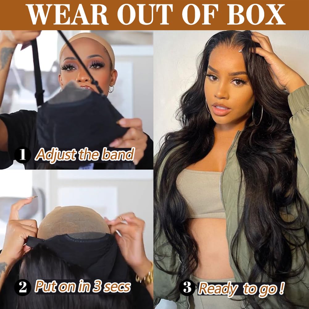 MYLOCKME Wear and Go Glueless Wigs Human Hair 5x5 6x4 Pre Plucked Pre Cut 7x5 9x6 HD Lace No Glue Body Wave Wigs Glueless with Natural Hairline 180% Density