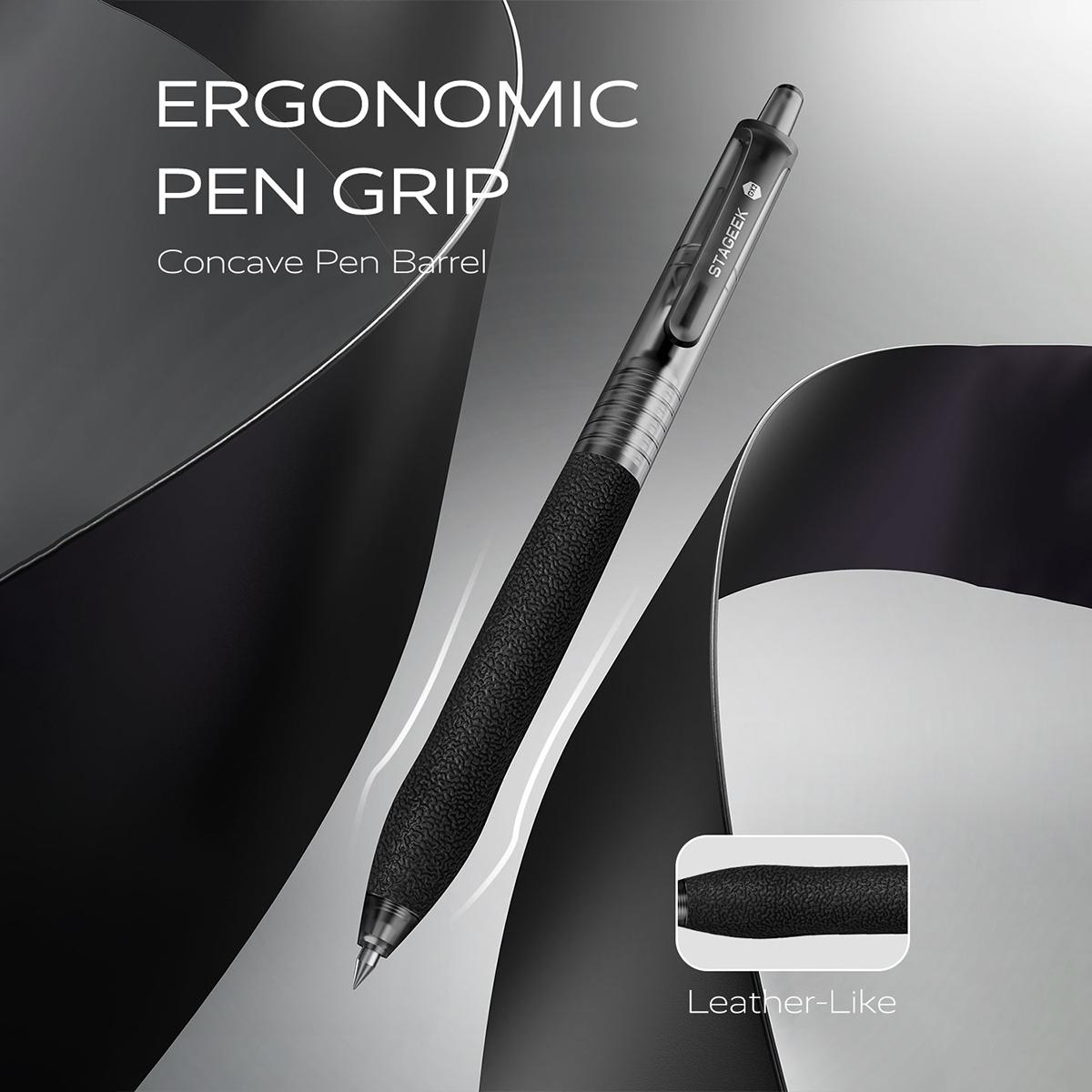 STAGEEK 12PCS Black Ink Pens,0.5mm Gel Pens Fine Point Smooth Writing Pens,Retractable Leather-Like Black Gel Pens, Business Gel Pen for Journaling, Writing, School, Office Use &Students Stationary College Essentials Back To School ,Teacher(Black,Blue)