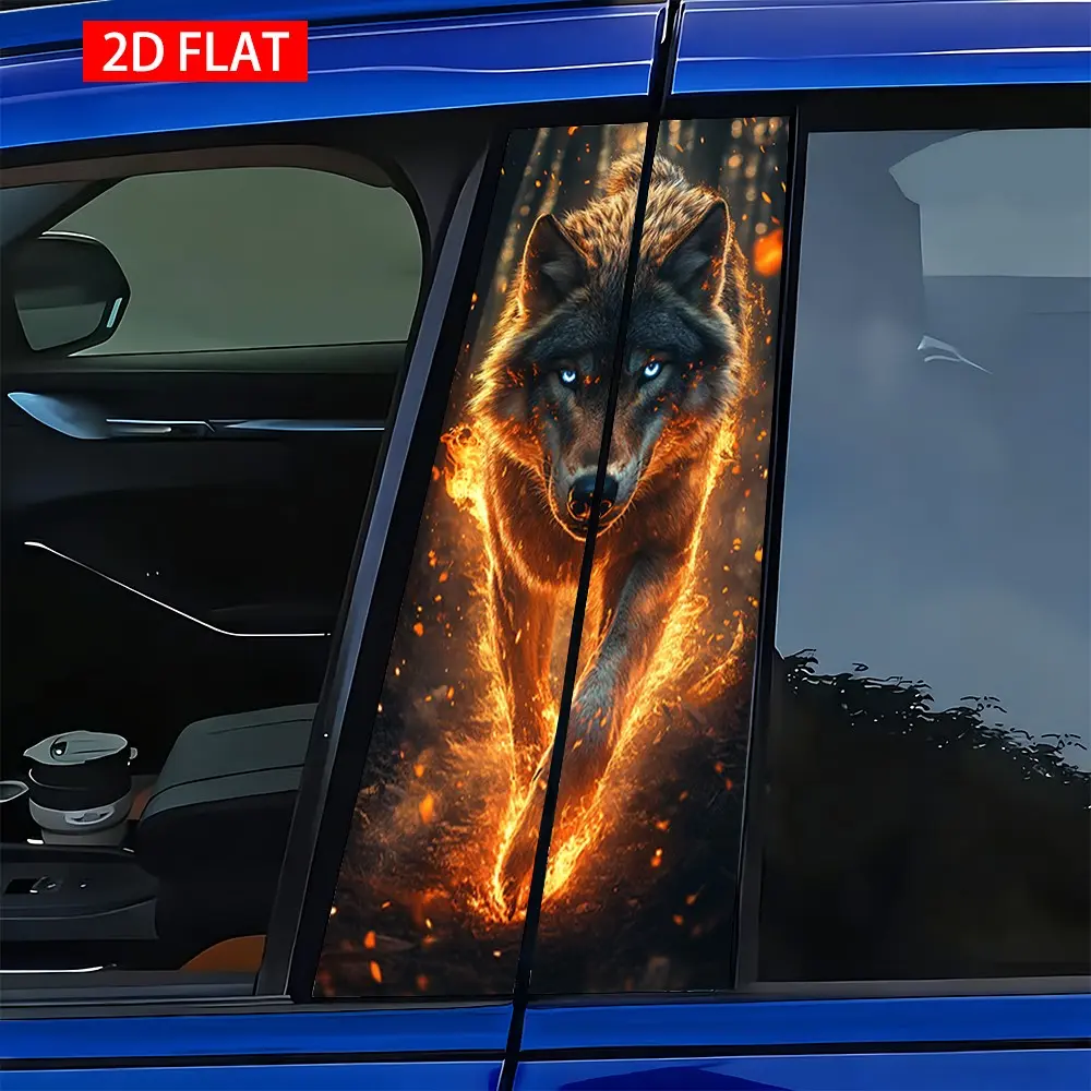 2 Sets Flame Wolf Style Car B Pillar Stickers, Universal Car Sticker, PVC Self-Adhesive Waterproof Scratch-Resistant Decorative Stickers, Stickers for Cars, Easy Install and Remove