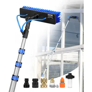 VEVOR Water Fed Pole Kit, 12FT Solar Panel Cleaning Pole with Extendable Handle, 180° Rotatable Brush Head & 65.6FT Hose, Household & Outdoor Window Cleaner Tool for Caravan Solar Panel Deck
