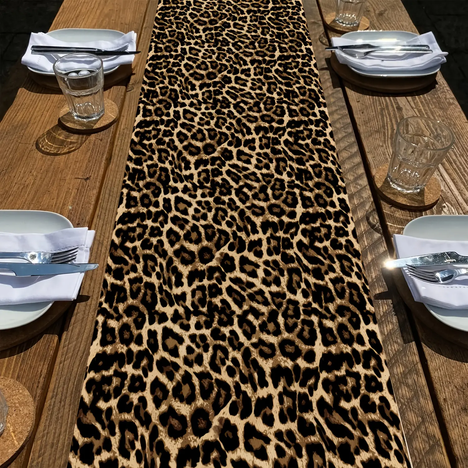 72x13 in Luxurious Leopard Print Fantasy Musical Folding Table Runner, 100% Polyester Lightweight Wrinkle-Resistant Durable Animals Motif Safari Decor for Indoor Dining, Family Gatherings
