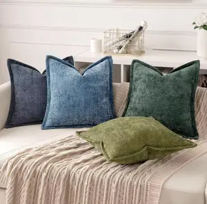 Chenille Decorative Cushion Covers - Set of 2 Modern Farmhouse Style Holiday Cushion Case with Hidden Zipper Cozy Soft Texture 16x16, 18x18, 20x20Throw Pillow Textured Design Luxurious Comfort for Living Room & Bedroom and Sofa