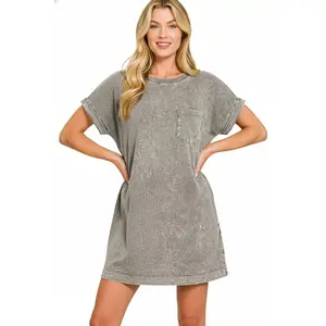 Zenana Halo Washed Premium Cotton T-Shirts Dress