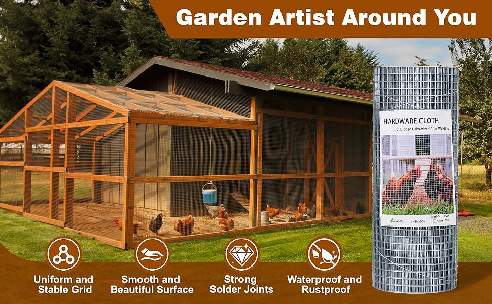 Chicken Wire Fencing Hardware Cloth 1/2 inch 19 Gauge Rust-Resistant Mesh Roll with Snips/Gloves for Chicken Coop/Vegetable/Garden/Plants/Poultry Enclosures/Tree/Gutter Guards