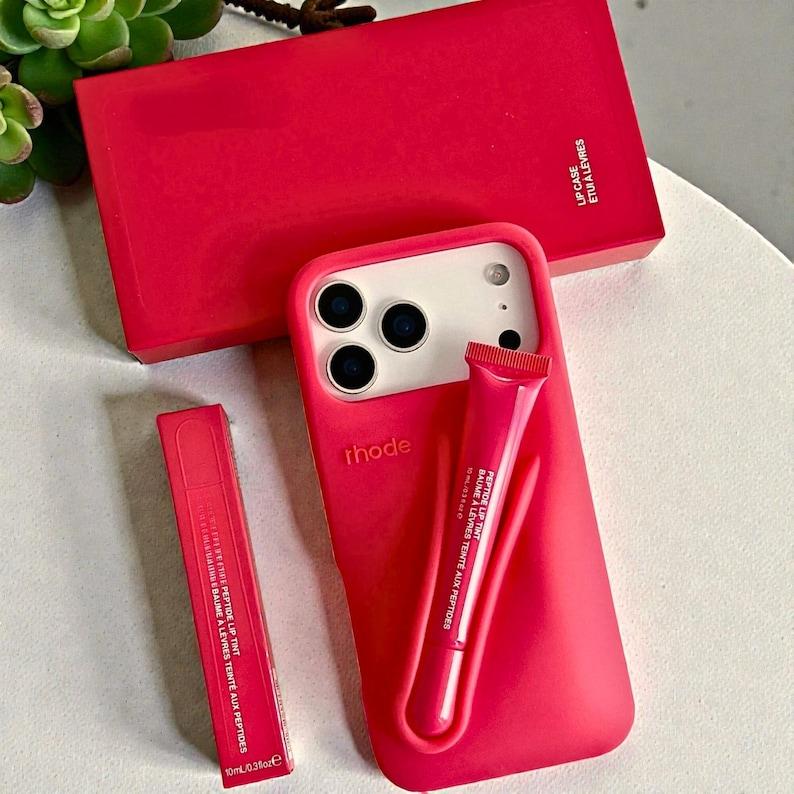 Rhode Lip Tint Silicone Phone Case + Lip Gloss Rhode Lip for iPhone 11–17 Shockproof design, smooth lipstick application| Fashionable protective nutrients, convenient for daily use