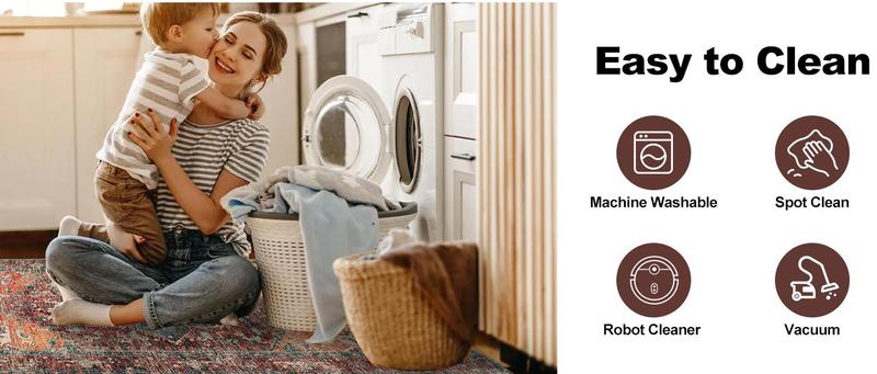 【TikTokShopBlackFriday】LOKHOM Non Slip Area Rug, Washable Carpet with Rubber Backing, Low Pile Faux Wool Soft Distressed Rug for Living Room, Bedroom, Dinning Room Vintage Design