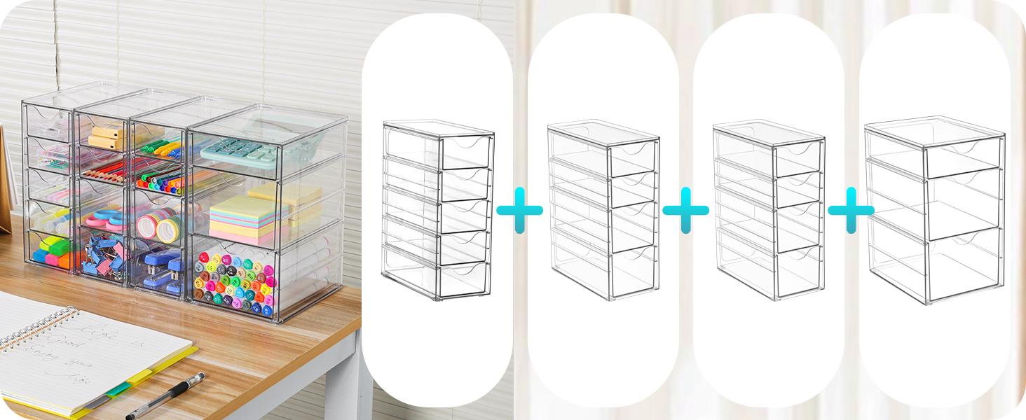 Vtopmart Acrylic Organizer with 16/32 Drawers Clear Storage Drawers for Office Supplies Desk Organization and Storage for Makeup Jewelry Art Crafts Non-Slip Silicone Pad Variety of Drawer Options for Desk Vanity Bathroom Pantry New Year Gift