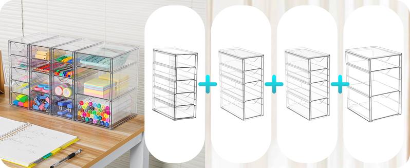 Vtopmart Acrylic Organizer with 16/32 Drawers Clear Storage Drawers for Office Supplies Desk Organization and Storage for Makeup Jewelry Art Crafts Non-Slip Silicone Pad Variety of Drawer Options for Desk Vanity Bathroom Pantry New Year Gift