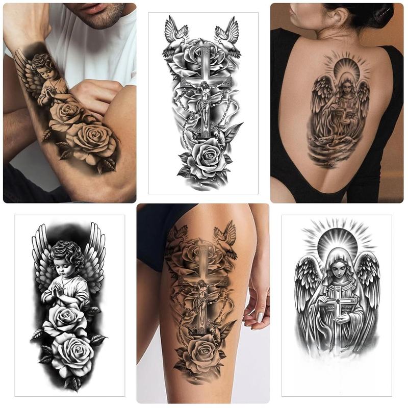 77 Sheets Christian Temporary Tattoo Adult Men Women Kids Religious Jesus Cross God Christ Catholic Realistic Half Sleeve Body Fake Tattoos Stickers