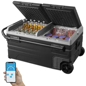 VEVOR Car Refrigerator, 12 Volt Car Refrigerator Fridge, 95 L Dual Zone Portable Freezer with Wheels and Handle, -4 ℉ -68 ℉ , 12/24V DC and 100-240V AC Compressor Cooler for Outdoor, Camping