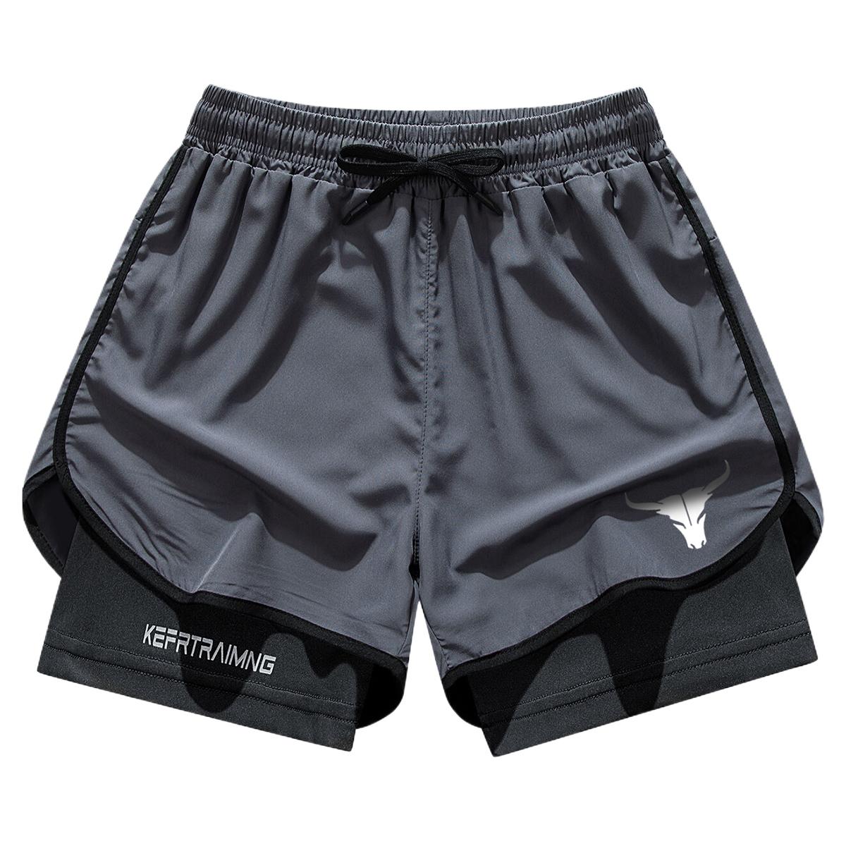 Men's stylish printed pattern sports shorts with side pockets, elastic waistband, lightweight stretch fabric, suitable for running and casual wear - compression shorts | Gray, running shorts | Fashion sports shorts | Comfortable fit