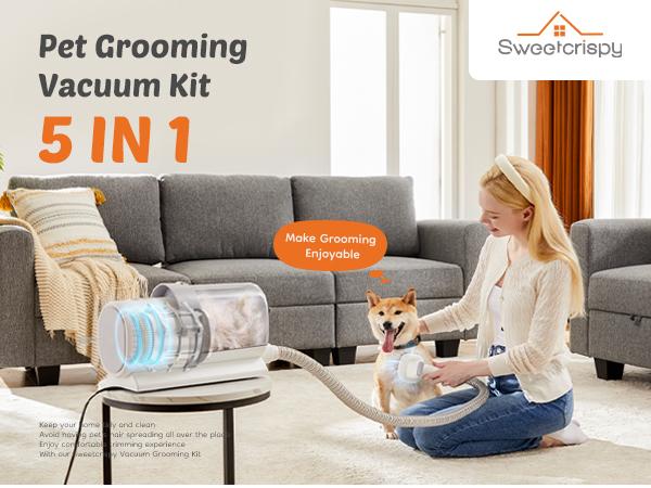Professional Pet Grooming Vacuum Kit with Cordless Low Noise Dog Clippers and 5 Groomer Tools for Cats and Dogs