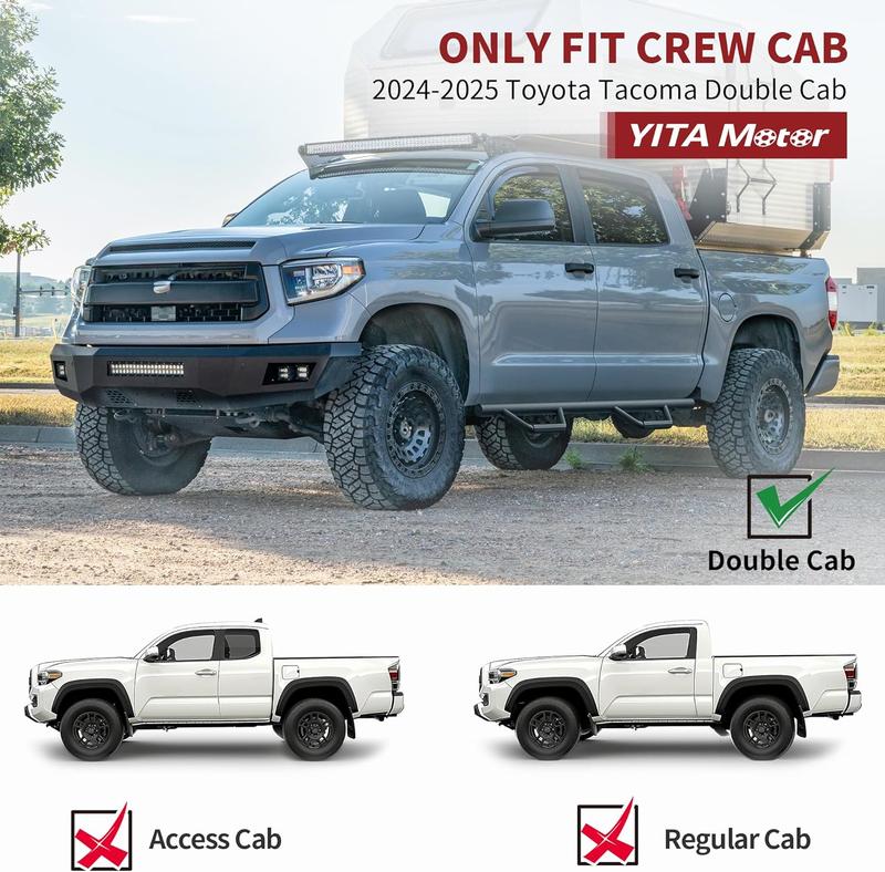 YITAMOTOR Drop Down Running Boards Compatible with Tacoma 2024-2025 Double Cab, 3.5 Inch Tacoma Side Steps Textured Black Nerf Bars Car Accessories Truck Automotive Parts Vehicle Replacement Black Powder Coated Running Boards Black Running Boards Outdoorf